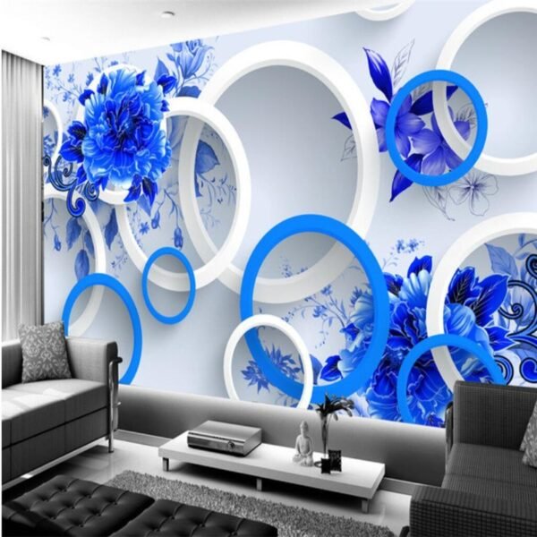 3D Wall Mural Wallpaper Flowers Rich Blue And  White Fashion 3D Living Room wallpaper