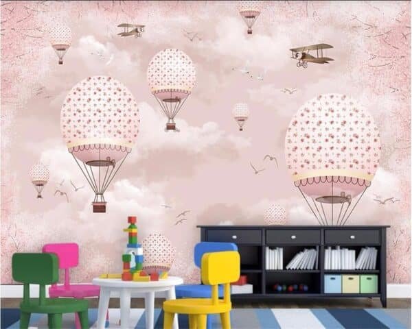 3D Wallpaper Mural Personality Pink Cartoon Hot Air Balloon Children wallpaper
