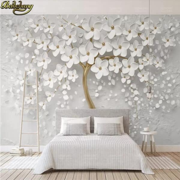 3D White Bloom Flower Tree Nature Background wallpaper