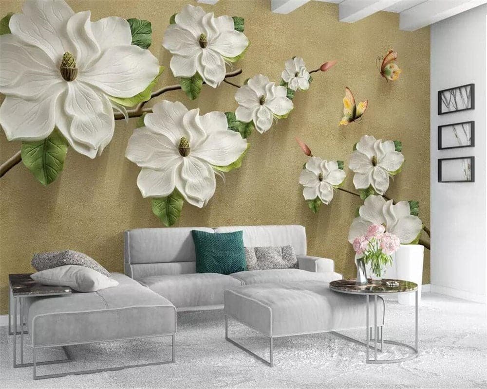3D-wallpaper embossed floral butterfly TV background walls home decoration living room bedroom wallpaper