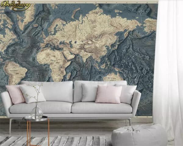 3D wallpaper mural retro vintage world maps tranding design by office