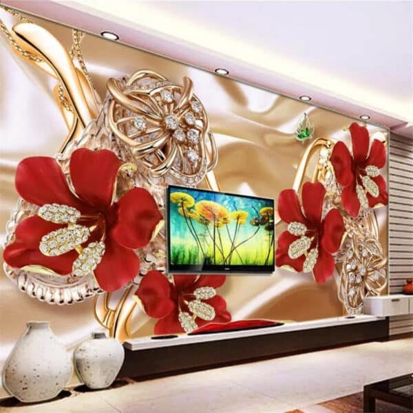 3d-Wallpaper 3d Mural Flower Open Rich Jewelry Flower Tv Background wallpaper