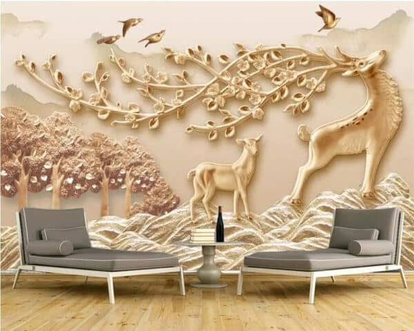 3d-Wallpaper 3d Stereo Mural New Chinese Forest Plum Deer wallpaper