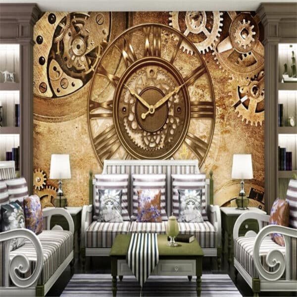 3d-Wallpaper Fashion Atmosphere Retro Gear Clock Mural Home Decor Sofa Background wallpaper
