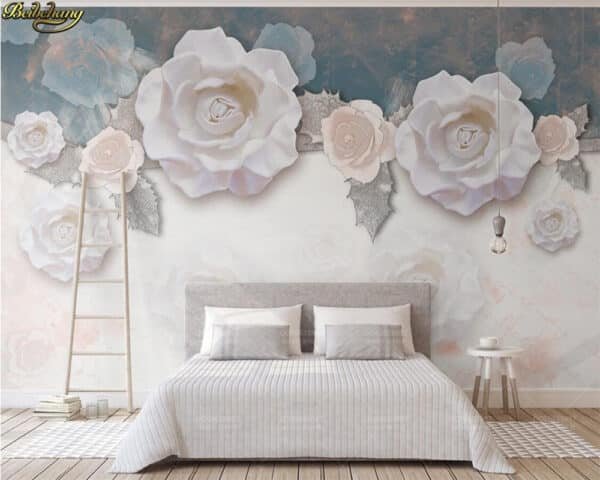 3d Wallpaper Mural 3D Vintage Fashion Whitr Rose 3D TV Background wallpaper