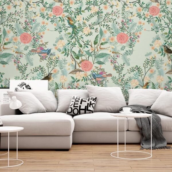 Dining Room Wallpaper With Birds and Flower