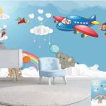 Blue nursery kid's 3D wallpaper