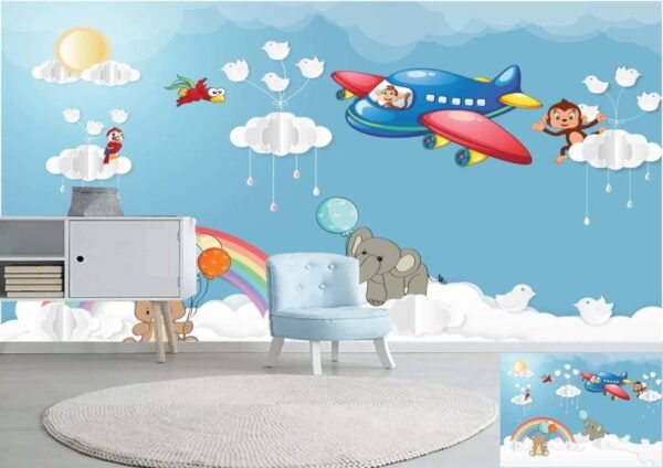Blue nursery kid's 3D wallpaper