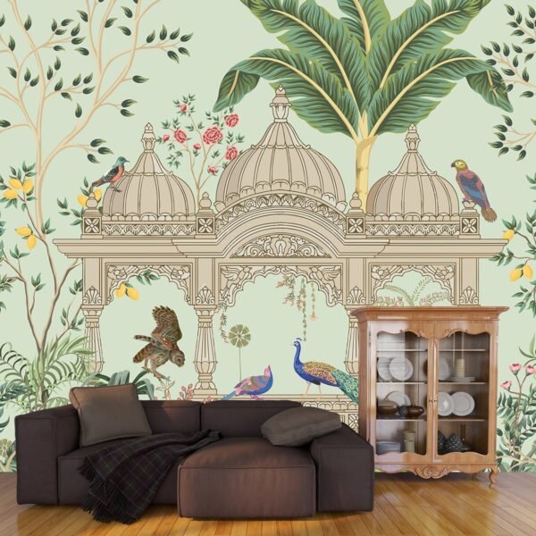A 3D Wallpaper with Birds and Trees