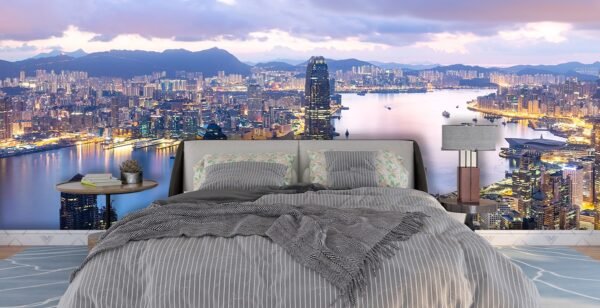 A cityscape with a body of water in wallpaper your wall