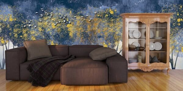 A painting of a deer in a forestr 3D wallpaper