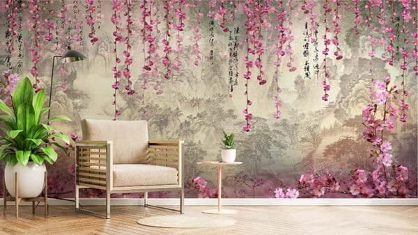 Beautiful Hanging Sakura Vines 3D Wallpaper for wall