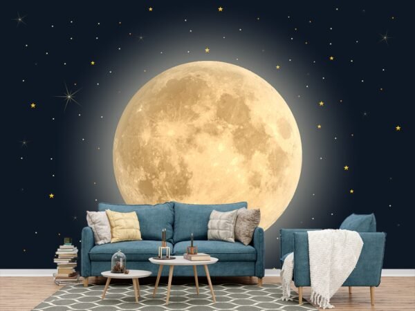 Chandaniya Full moon and Stars Wallpaper