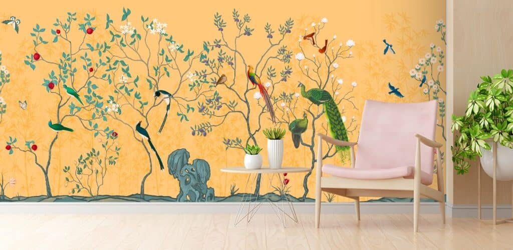 Vintage Floral Birds Wallpaper