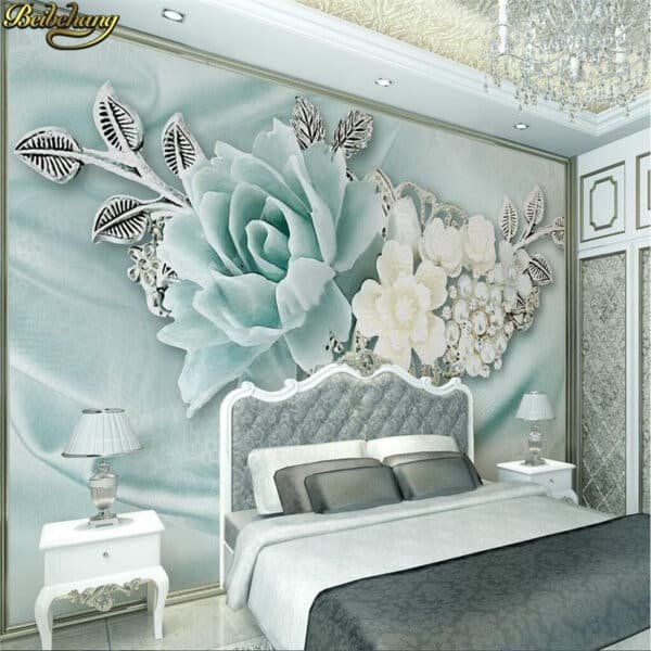 Green Pearl Painting Flowers Backdrop Mural wallpaper