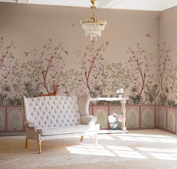 Chinoiserie Magpie Wallpaper Design, Vintage Asian Chinoi Design