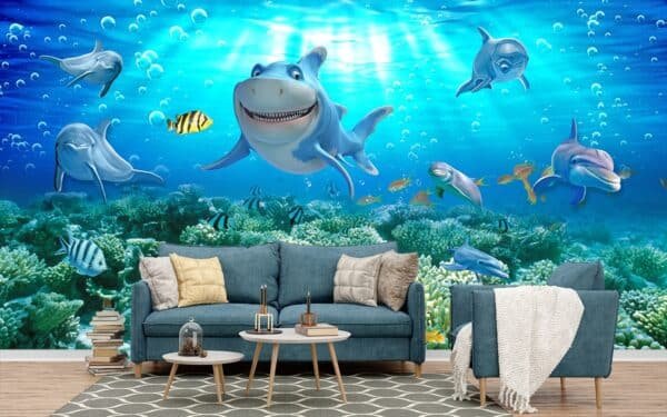 Kids Room Wallpaper A shark swimming in the ocean