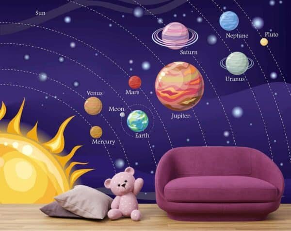 Kids Room Wallpaper Solar system with planets and sun