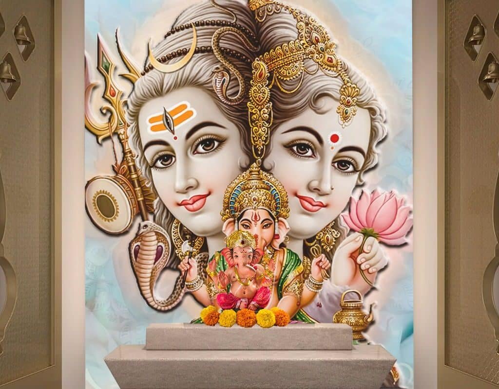 Shiv Parvati and Ganesha Wallpaper for Home Walls