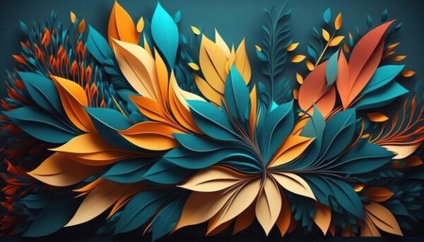 beautiful illustration colorful leaves 3D wallpaper