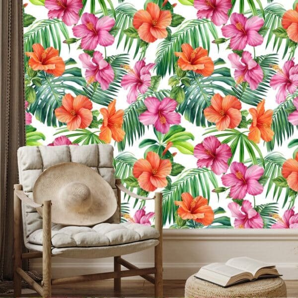 3D Tropical Colorful Flowers Pattern Wallpaper for Wall