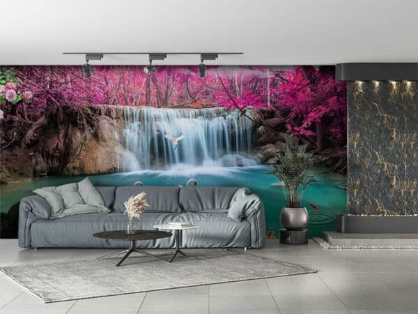 3D Wallpaper Surrounded by Pink Leaves Wallpaper