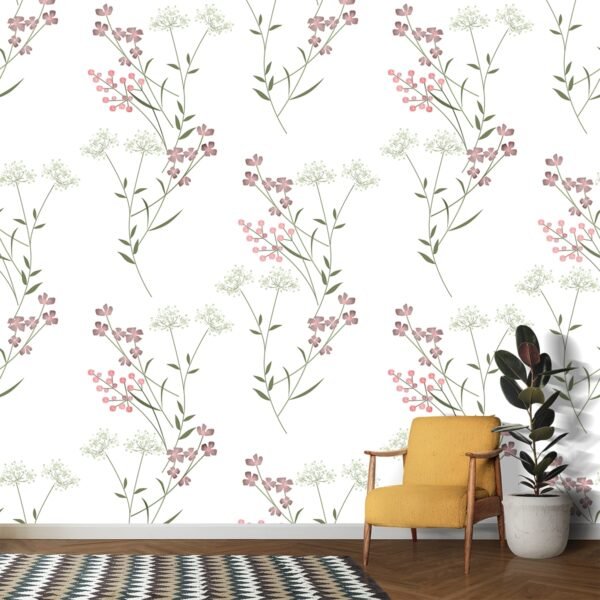 A Colorful Vector Flowers and Leaves Wallpaper Pattern
