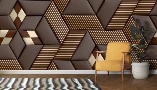 A brown and white striped pattern wallpaper