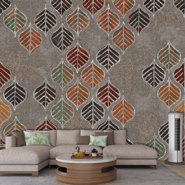 A pattern of leaves on a fabric