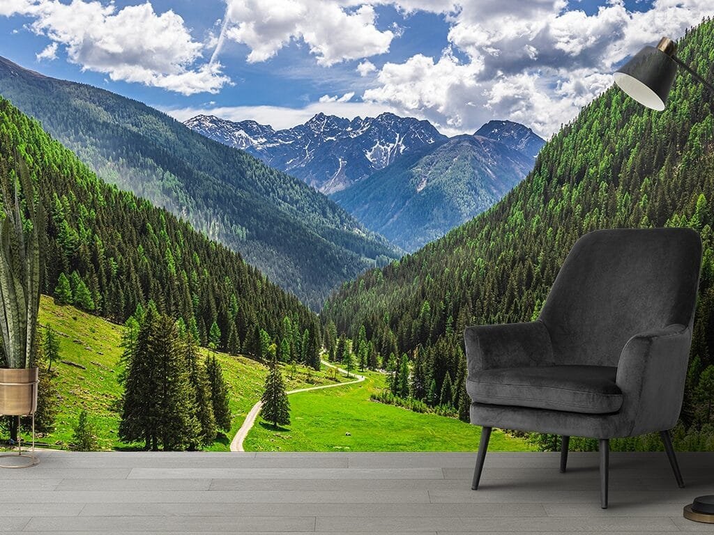 A Short Guide to Vastu-compliant Luxury 3D wallpapers for home/offec/shop/droingrooms/bad rooms/leving rooms 15 A winding road through a valley with trees and mountains 15