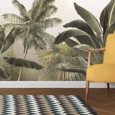 Bedroom Wallpaper of Palm Trees and Banana Leaves