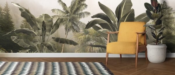 Bedroom Wallpaper of Palm Trees and Banana Leave