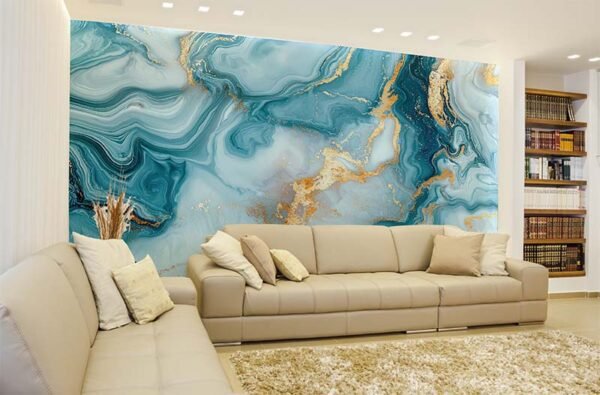 Blue and Gold Marble Wall Mural Wallpaper