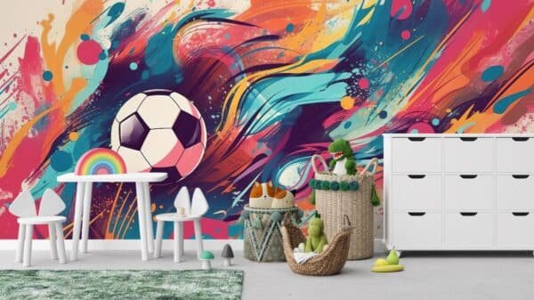 Cool Modern Colored Soccer Artwork Mural Wallpaper