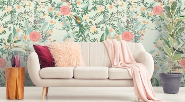 Dining Room Wallpaper With Birds and Flowers