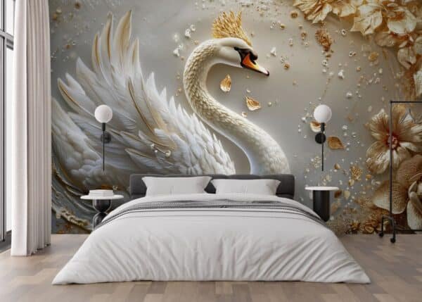 Golden Swan Blossom Mural Wallpaper