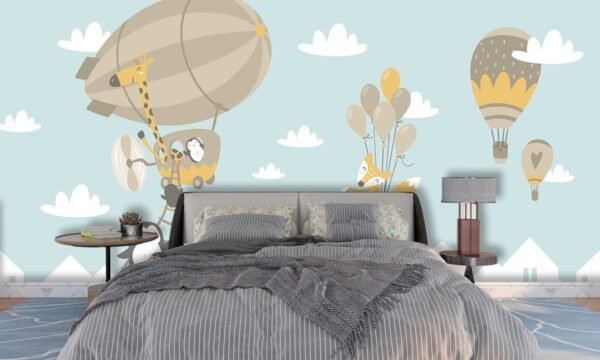 Kids Room 3D Wallpaper A group of animals in the grass
