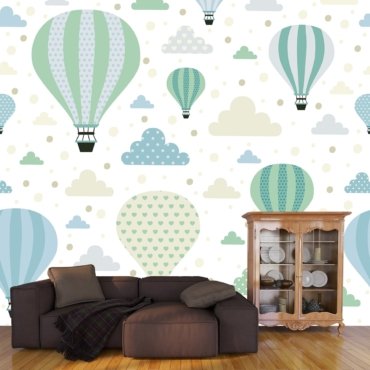 Kids Room Wallpaper, A pattern of hot air balloons and clouds
