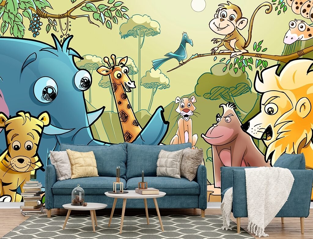 A Short Guide to Vastu-compliant Luxury 3D wallpapers for home/offec/shop/droingrooms/bad rooms/leving rooms 19 Kids Room Wallpaper Cartoon of animals in a forest 19