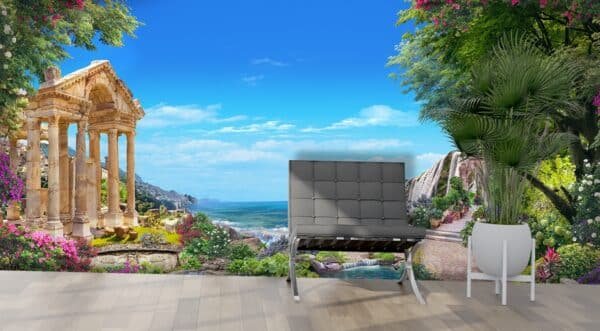 Landscape with a waterfall and a body of water