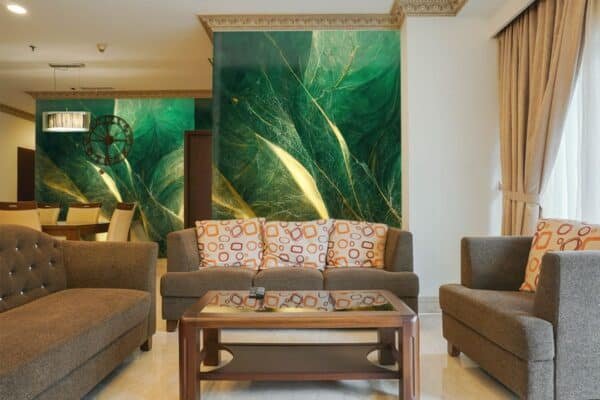 Luxury Abstract Fluid Art Green Gold Marble Wallpaper