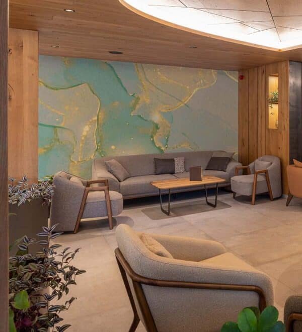 Mint Green and Gold Alcohol Ink Texture Marble Wallpaper Mural