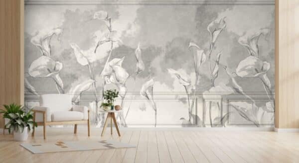 Saanjh Classic White Floral Wallpaper With Moulding Effect for Wall