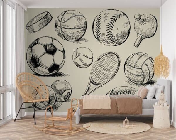 Sports Equipments Sketch Art Wallpaper Mural