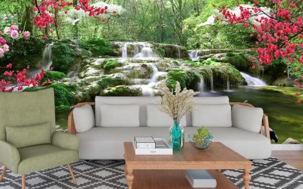 Waterfall Wallpaper for Walls A waterfall with white swans