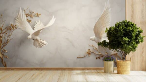 Wings of Tranquility 3D Flying Pigeons Wallpaper Mural