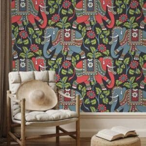Regal Elephant Wallpaper in Kalamkari Style