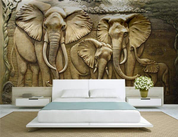 3D Elephant Family Wall Mural Wallpaper