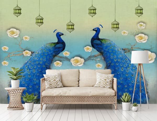 3D Peacock Painting Wall Paper For Living Room