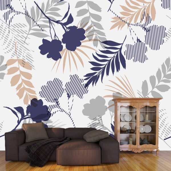 A Vintage Wallpaper Mural of Aesthetic Motifs and Leaves